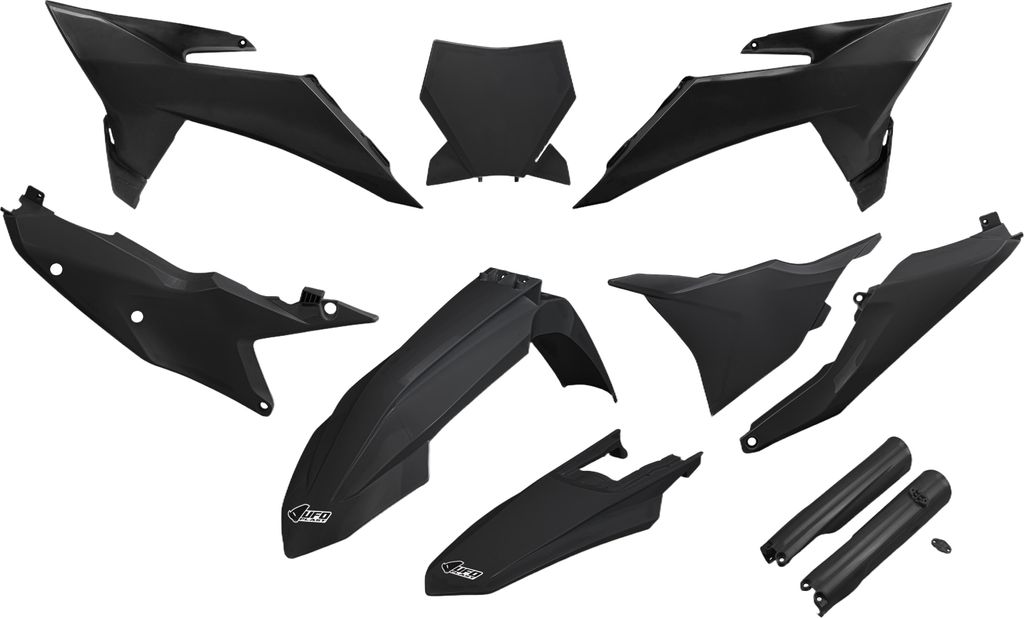 Verkleidungskit UFO PLAST 10-teilig Verkleidungssatz Kunststoff mit Gabelschutz für KTM SX SX-F Racing 125 - 450 ccm Bj. 2025, Farbe:schwarz