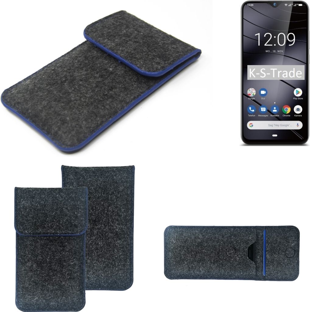 K-S-Trade Handy-Hülle Schutz-Hülle kompatibel mit Gigaset GS290 Filztasche Pouch Tasche Case Sleeve Filzhülle dunkelgrau, blauer Rand