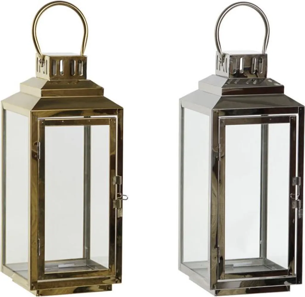 Lanterne DKD Home Decor or et argent en aluminium et cristal 35 cm - 2 pcs