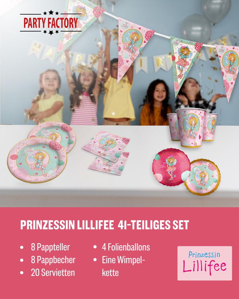 Prinzessin Lilifee 41-tlg. Party Set – Deko mit Wimpel Ballons Servietten