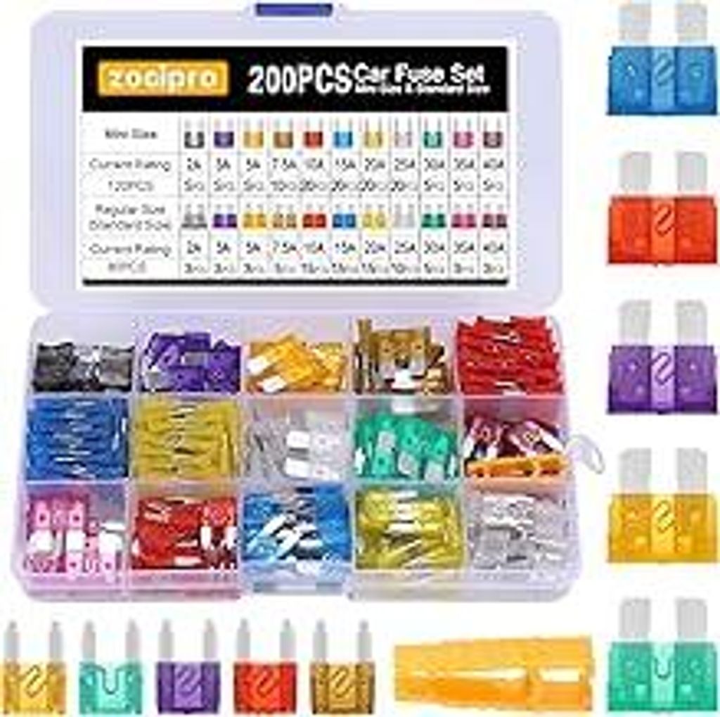 200 Stück Kfz Sicherung Set,120 Mini Flachsicherungen +80Standard kfz Sicherung+1 Sicherungszieher,2A 3A 5A 7.5A 10A 15A 20A 25A 30A 35A 40A, Auto...