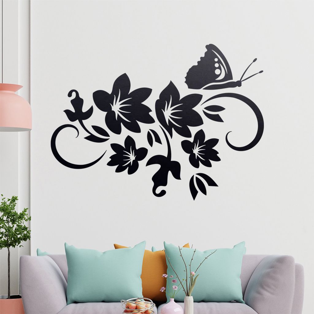 Falter Schmetterling Ranke Wandtattoo in 6 Größen - Wandaufkleber Wall Sticker - Dekoration, Küche, Wohnzimmer, Schlafzimmer, Badezimmer
