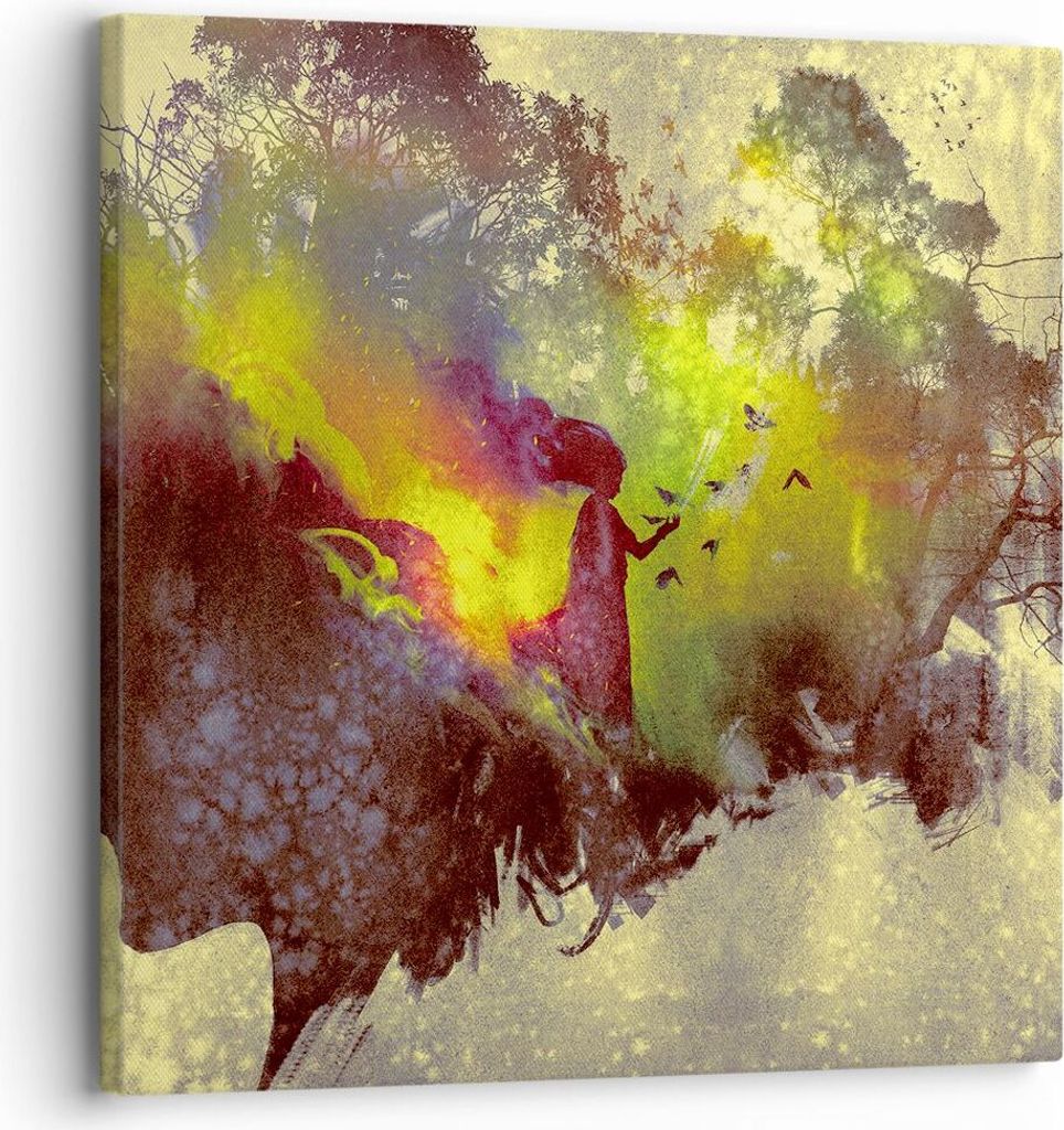 Bild auf Leinwand - Leinwandbild - Gesicht Grafik Abbildung Mädchen - 30x30cm - Wand Bild - Wanddeko - Leinwanddruck - Bilder - Kunstdruck - Wandd...