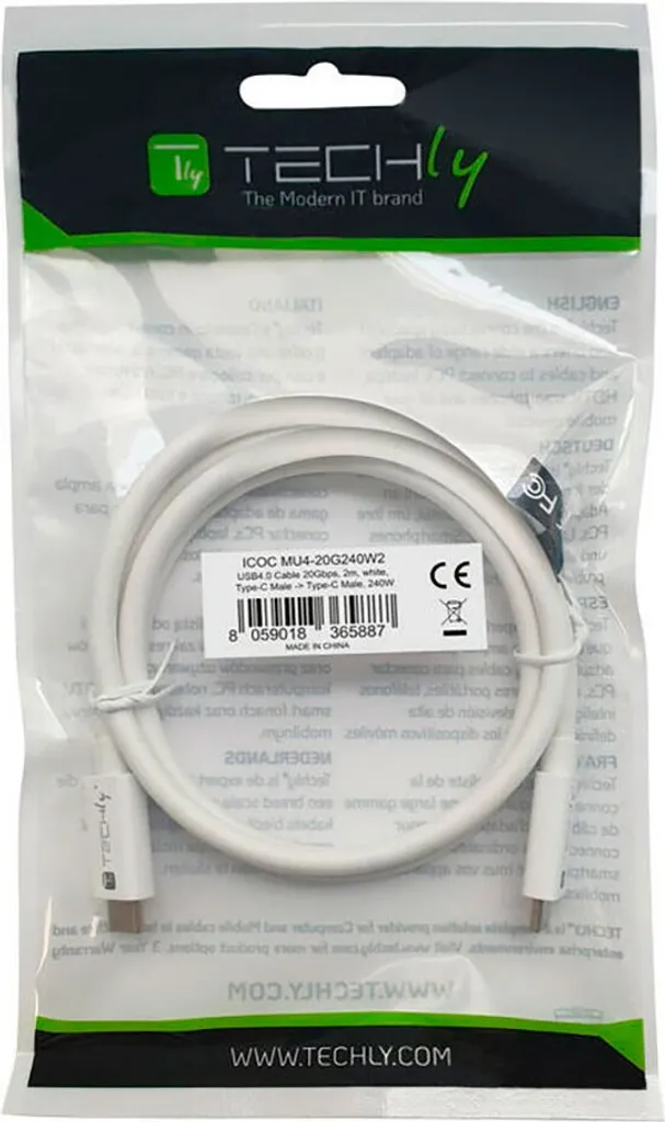 Câble de Charge USB-C vers USB-C 240W Techly 2m Noir Haute Densité