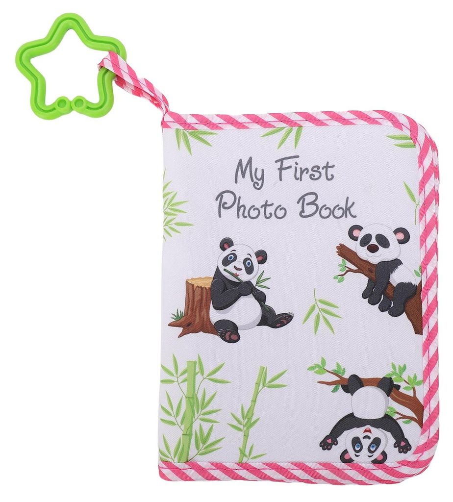 Baby Mein erstes Fotobuch, Erinnerungsandenken, weiches Tuch mit Sicherheitsspiegel für Neugeborene, Taufe, rosa Panda, 7,1 x 5,5 Zoll