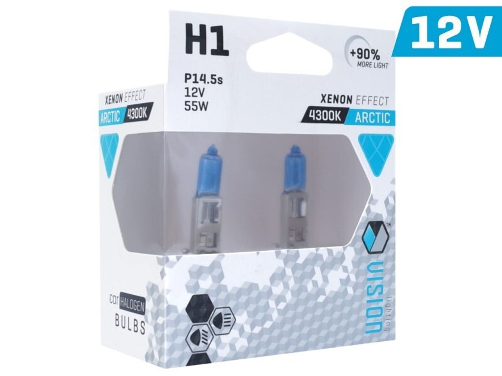 VISION arktisch weiße H1 Glühlampen 12V 55W P14.5s U E4 +90%, 2 Stk.