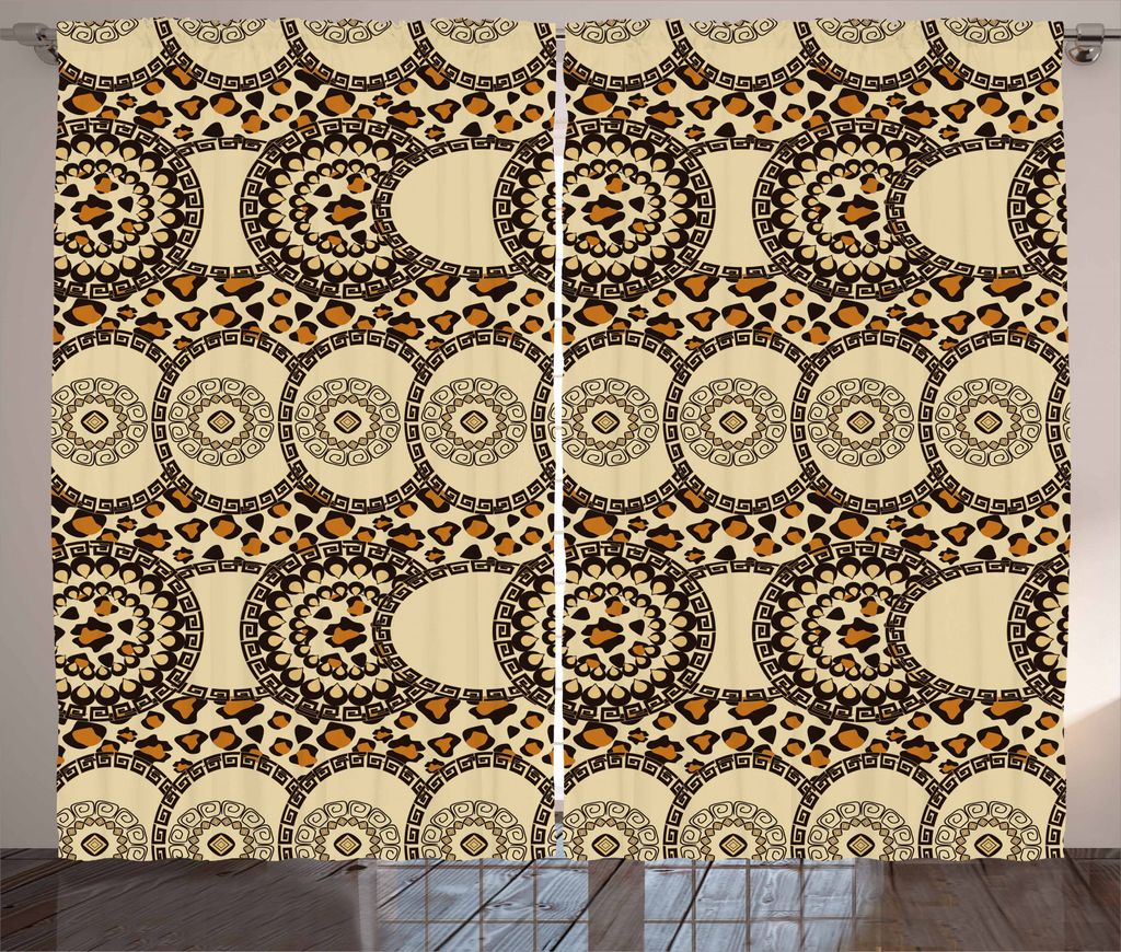 ABAKUHAUS Sambia Rustikaler Vorhang, Folk-Dschungel-Tier Boho, Wohnzimmer Universalband Gardinen mit Schlaufen und Haken, 280 x 245 cm, Dunkelbraun...