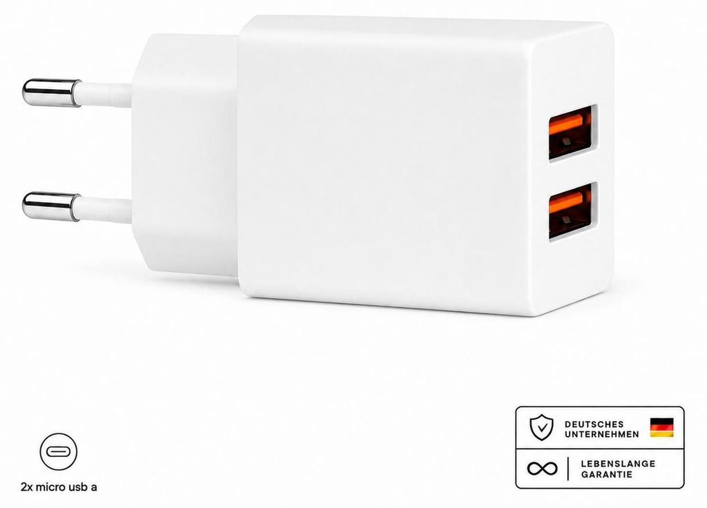 Dvojitá USB nabíjačka s káblom – 2 porty USB-A, napájací Obrázok produktu 