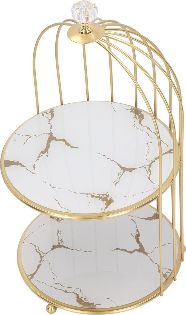 Double Layer Storage Regal Vogelkäfig Veranstalter Display Rack für Badezimmer Arbeitsplatte Dressing Tisch Gold Frame White Base Gold Pattern