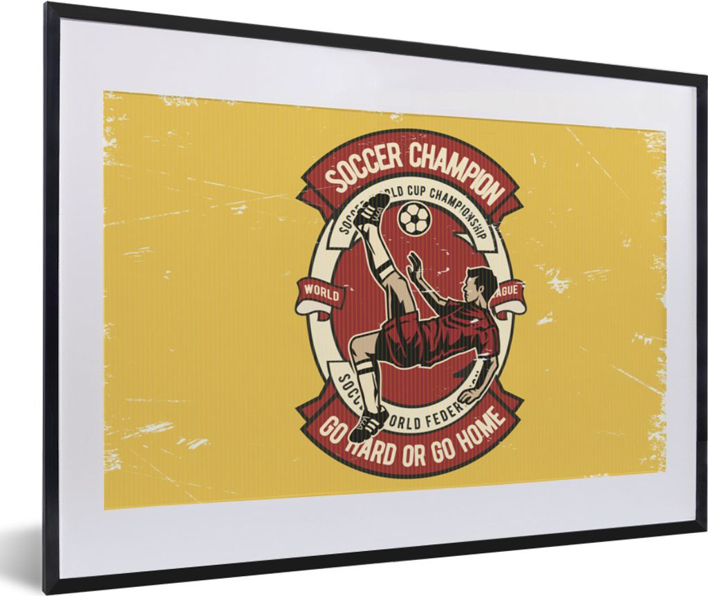 MuchoWow MuchoWow Gerahmtes Poster Fußball - Ball - Mann - Vintage 60x40 cm - Poster mit zchwarzem Bilderrahmen - Schlafzimmer - Plakat in Rah...