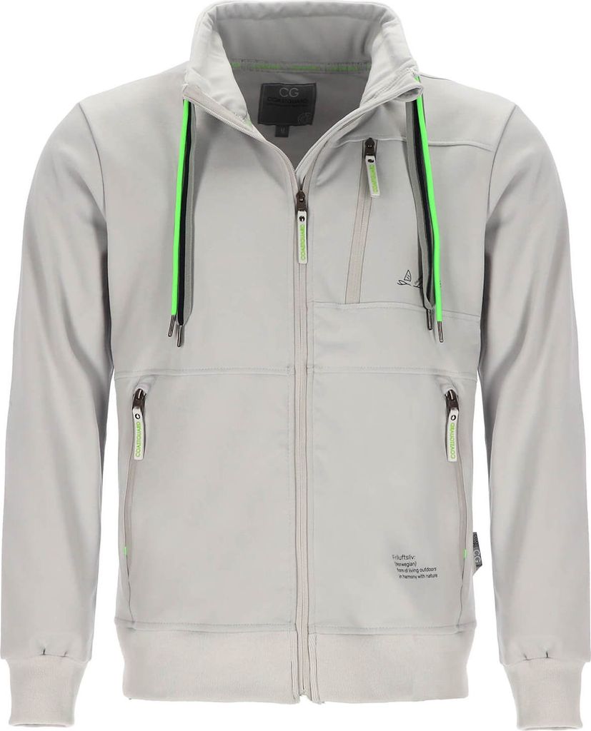 Coastguard Herren Sweatjacke mit Stehkragen mit Kordelband - Jacke mit wasserdichtem Reißverschluss in Hellgrau Größe XXL