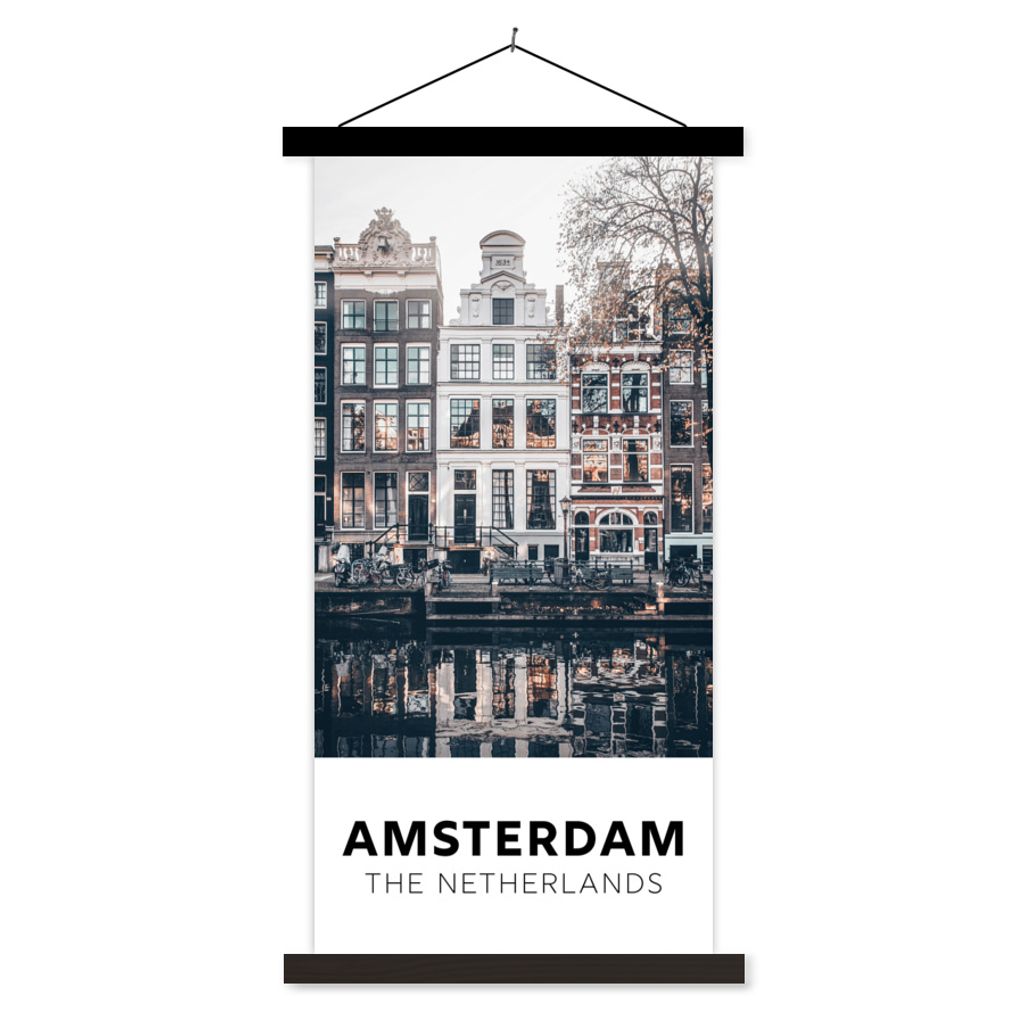 MuchoWow Textilposter Niederlande - Amsterdam - Haus - Wasser 60x120 cm mit schwarzem Rahmen - Magnete
