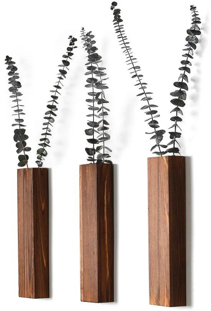 Décoration murale salle de bains : pots suspendus en bois pour fleurs (x3)