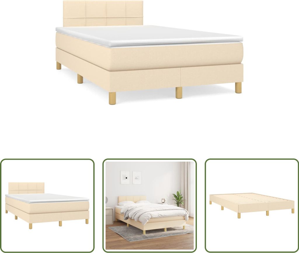 The Living Store Boxspringbett mit Matratze Creme 120x190 cm Stoff
