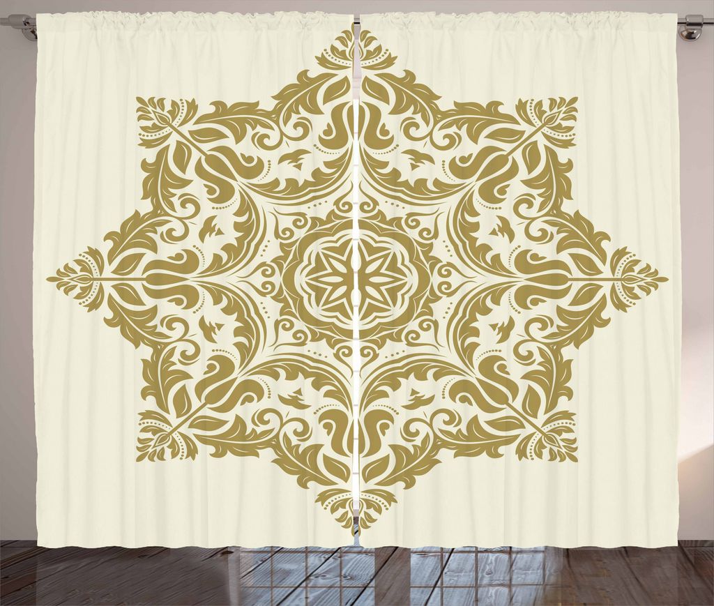 ABAKUHAUS Stern-Mandala Rustikaler Vorhang, Klassisches Blumen-Motiv, Wohnzimmer Universalband Gardinen mit Schlaufen und Haken, 280 x 175 cm, Beig...