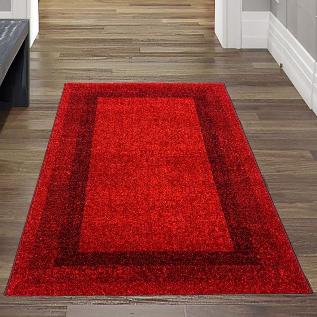 Wohnzimmer Teppich Designer kurzflor Modern vintage seitlich gekettelt in rot Größe - 80 x 150 cm