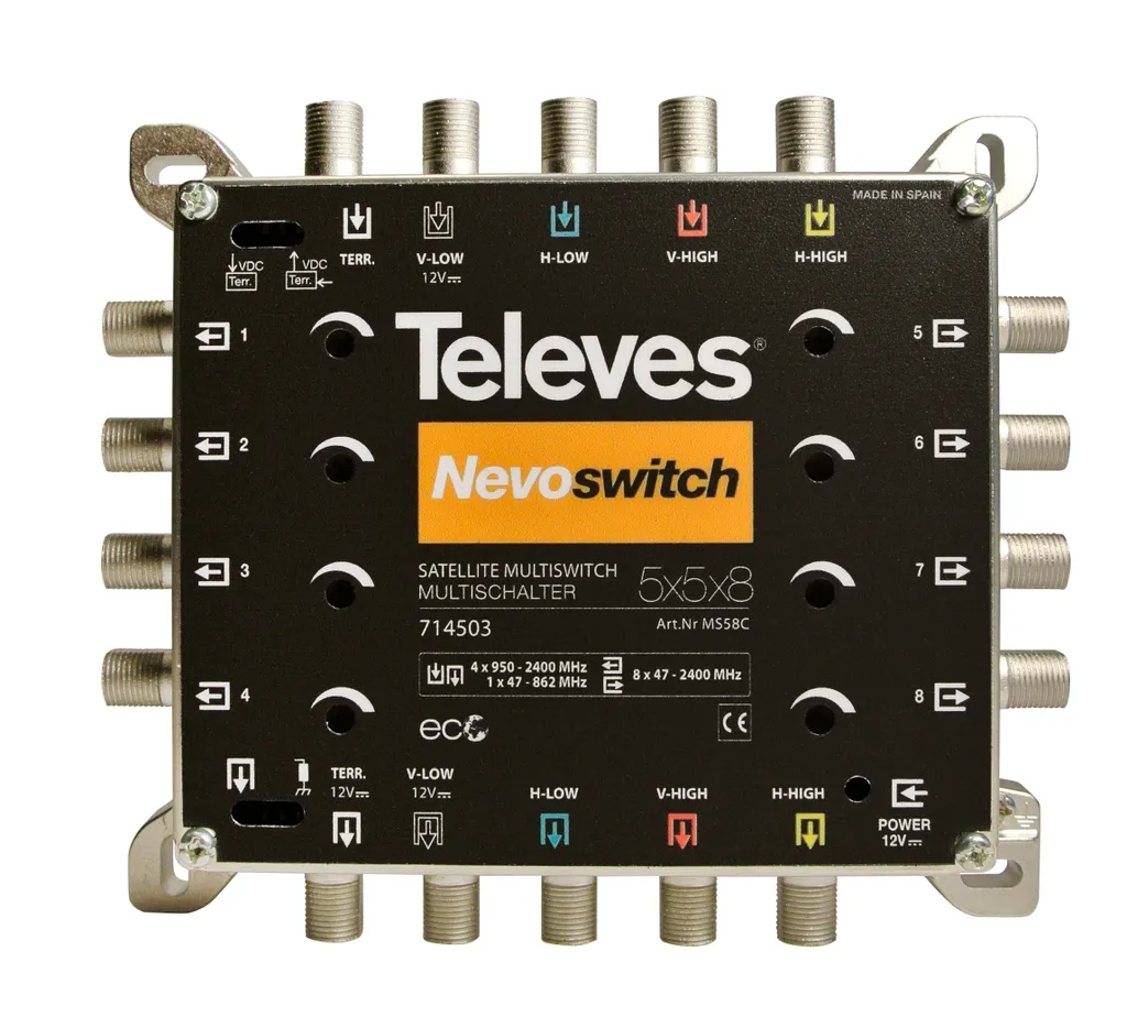 Televes 5 in 8, multiswitch in ghisa, NEVO, ricevitore collegabile in cascata, 1 pz.