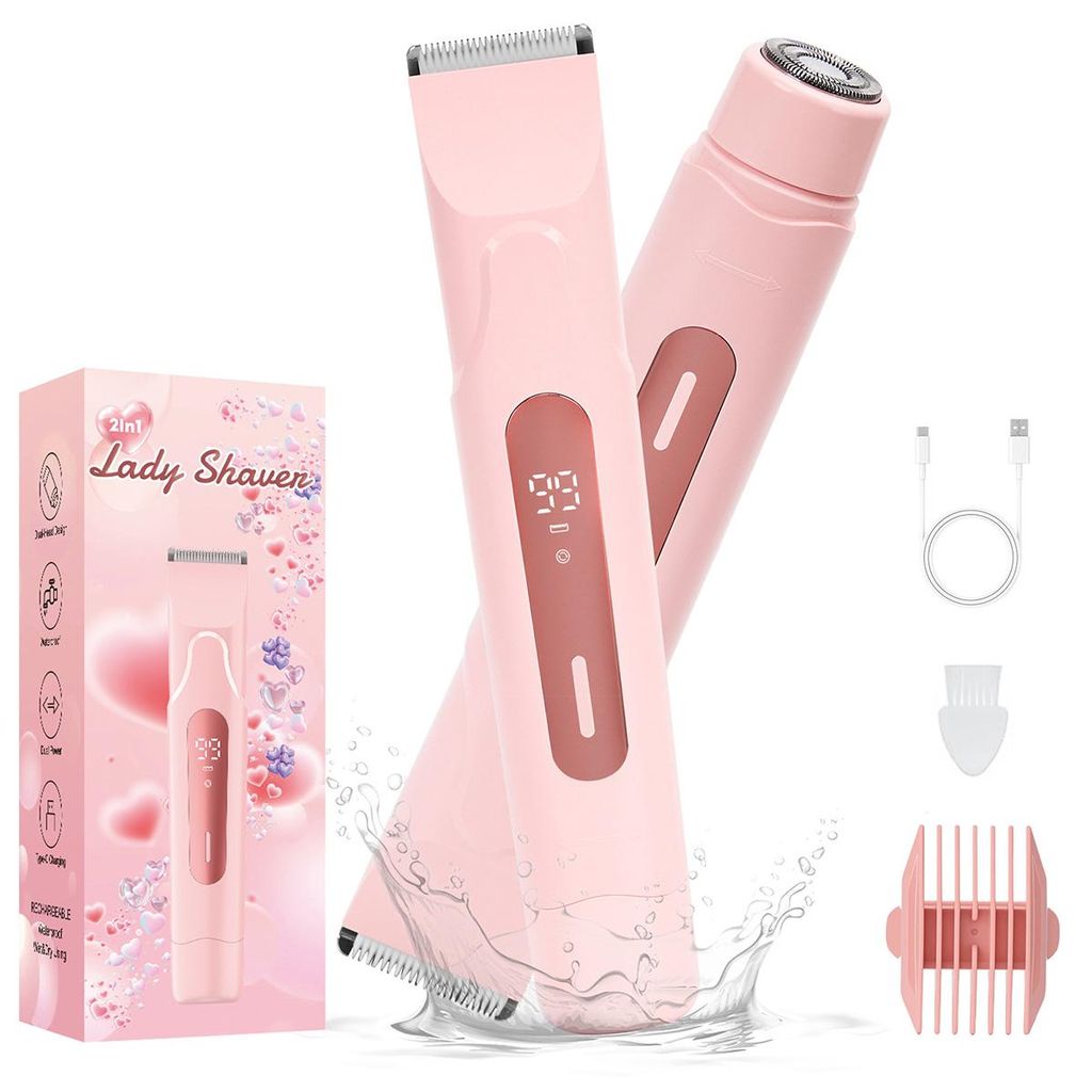 Frauen Rasierer für Intimbereich & Körper – Doppelkopf-Design, USB-C Ladegerät, LED Display, vielseitig für Beine, Achseln, Gesicht, Pink
