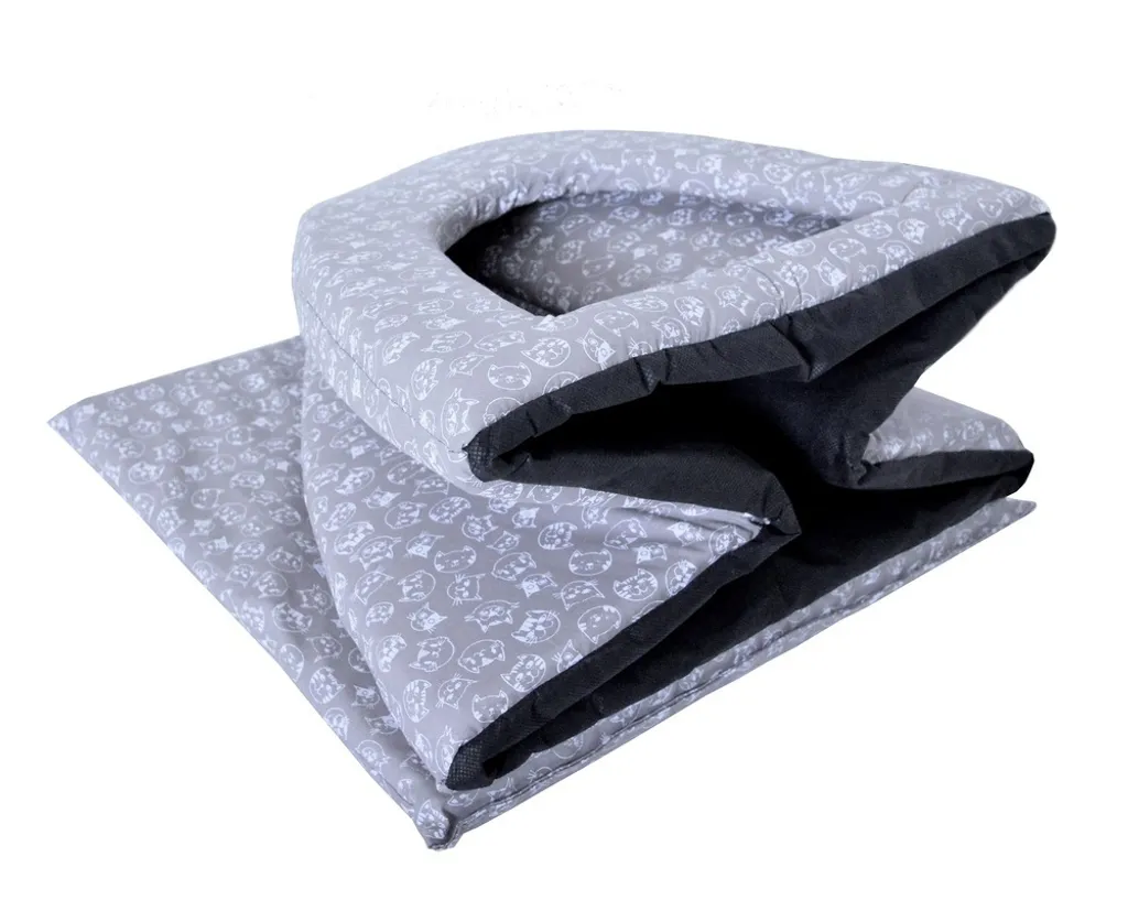 Cocon pour chats gris imprimé petits chats blancs - Lit douillet 45cm