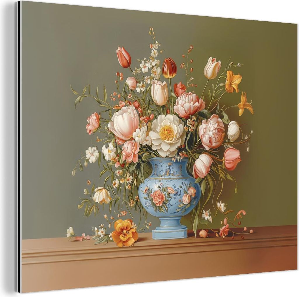 MuchoWow Wanddekoration Metall Metallbild Wandkunst 40x30 cm Neutral - Blumen - Blumenstrauß - Vase MuchoWow Aluminium Gemälde - Dekoration Wohnz...