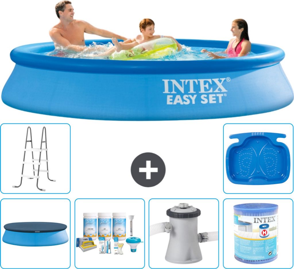 Intex runder aufblasbarer Easy Set-Pool – 305 x 61 cm – Blau – im Lieferumfang enthalten Abdeckung - Wartungspaket - Filterpumpe für Schwimm...