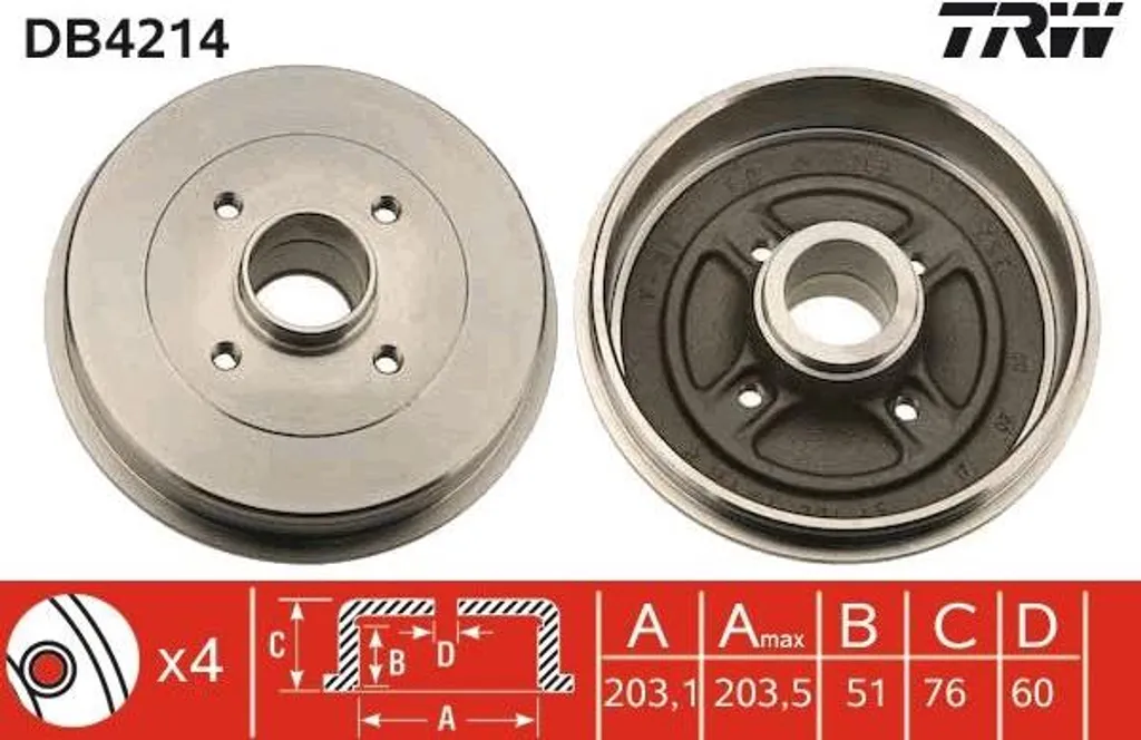 Tambour de Frein TRW DB4214 Haute Résistance - Montage Arrière