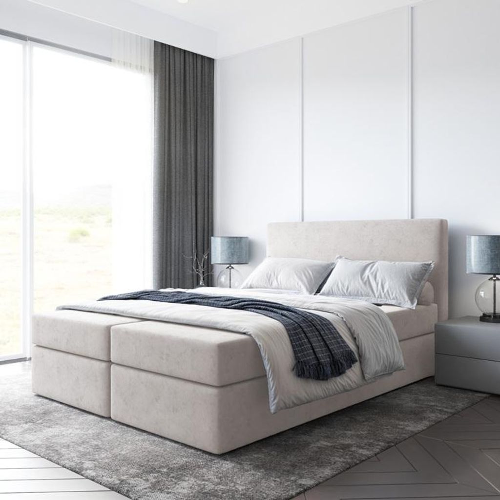 Bett Boxspringbett TOP, OHNE Topper mit Bettkästen - Doppelbett, Stauraum, Schlafzimmer, Polsterbett, Bettgestell (140x200, Beige - ITAKA 46)