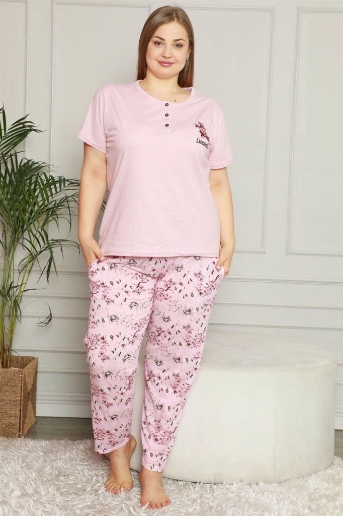 Pigiama donna taglie forti Rosa 2XL Pigiama corto in cotone Immagine del prodotto 