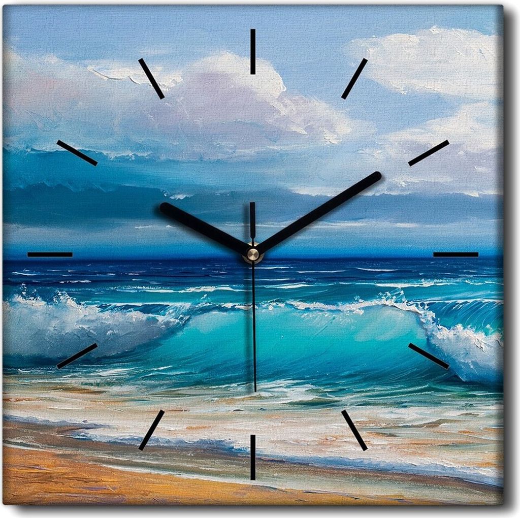 Coloray Uhr auf Leinwand 30x30 cm Wand Uhr Dekoration Wohnzimmer Segeltuch schwarze Hände -Meersezez winkt Wasser
