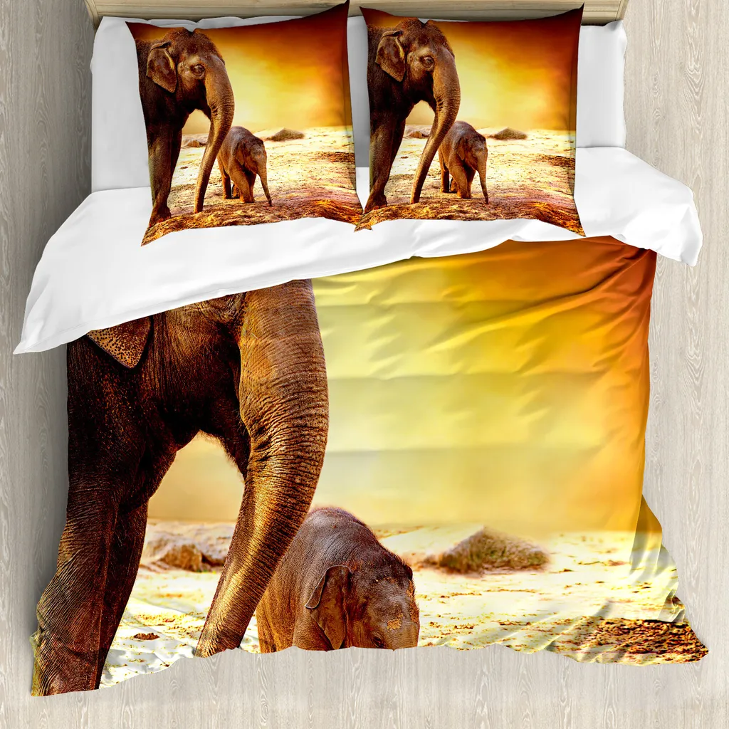 Parure de lit 2 personnes motif Éléphants Orange foncé pour votre chambre