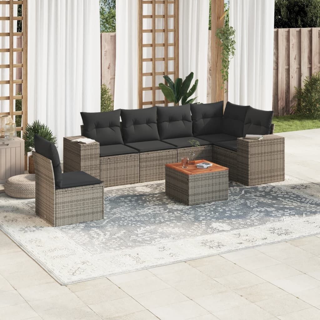 Maison Exclusive - 7-tlg. Garten-Sofagarnitur mit Kissen Grau Poly Rattan