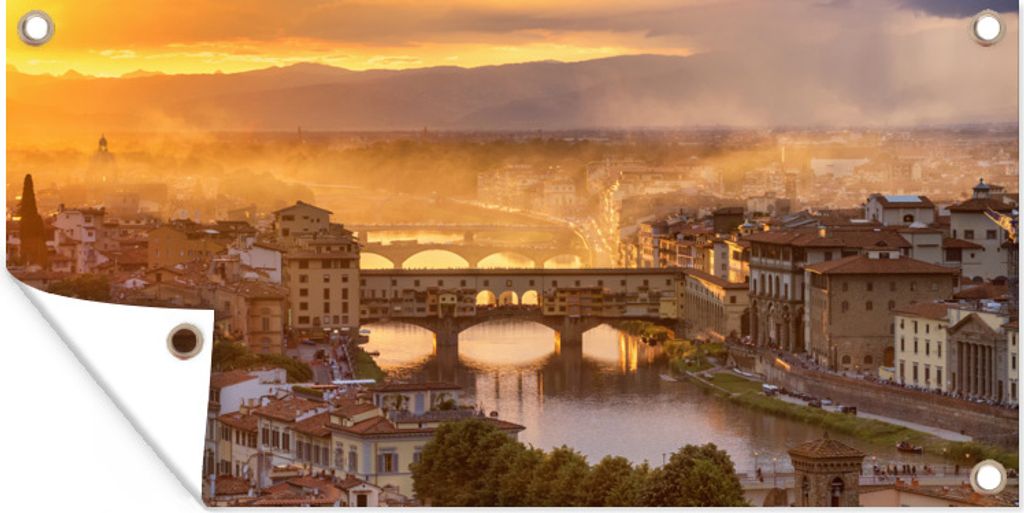 MuchoWow 60x30 cm Outdoor-Poster Gartendeko Sichtschutz Garten Poster für den Garten Italien - Nebel - Sonnenaufgang - Florenz