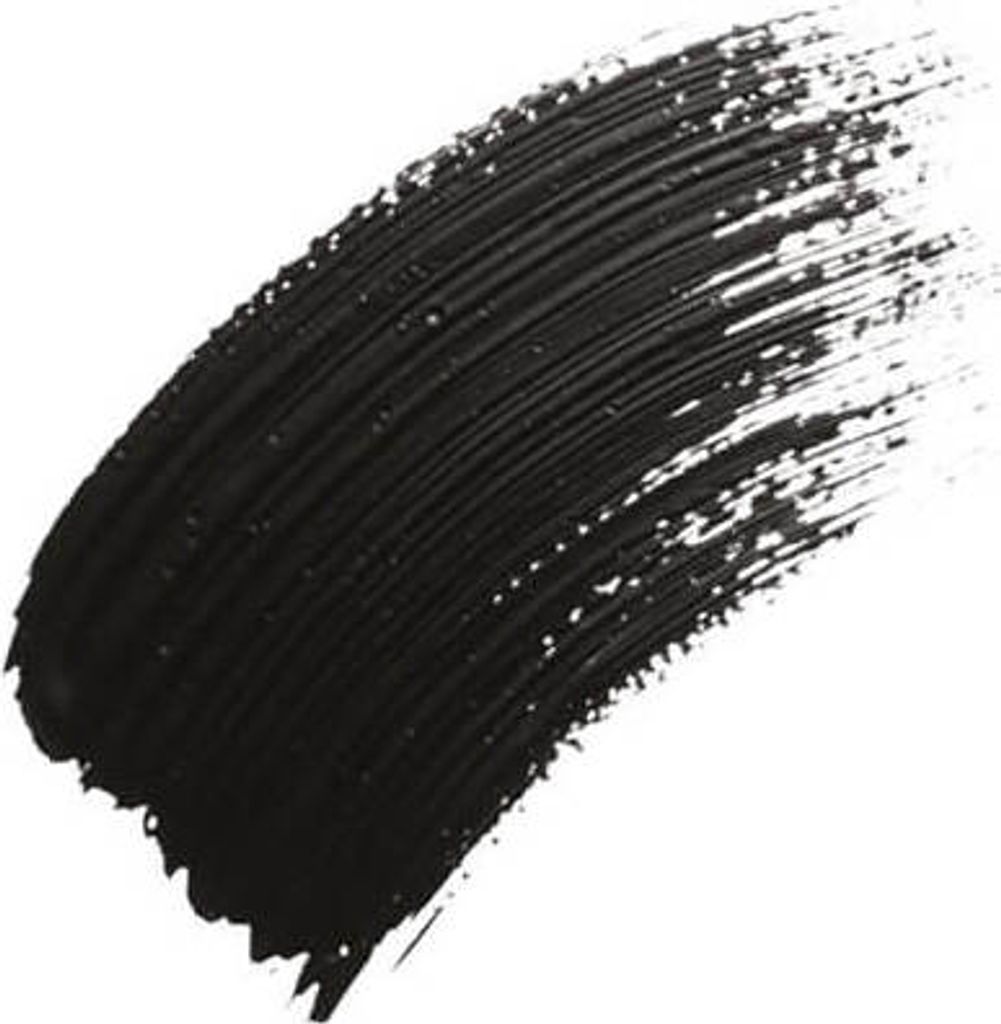A swatch of black mascara applied to a surface.