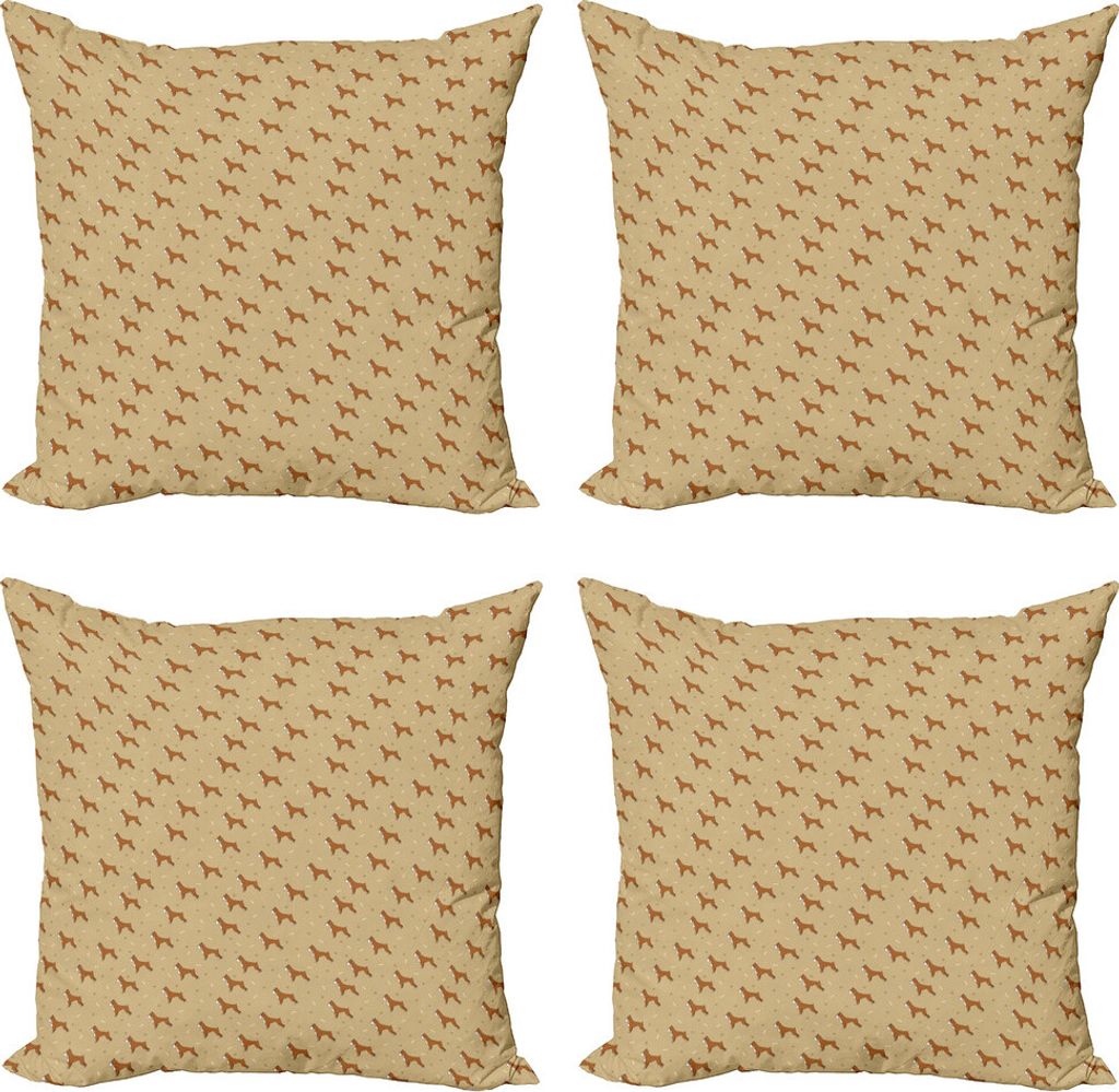 ABAKUHAUS Boxer-Hund Kissenbezug Set (4 Stück), Brown Cartoon-Welpen, Moderner Doppelseitiger Digitaldruck, 50 cm x 50 cm, Pale Brown Caramel Weiß