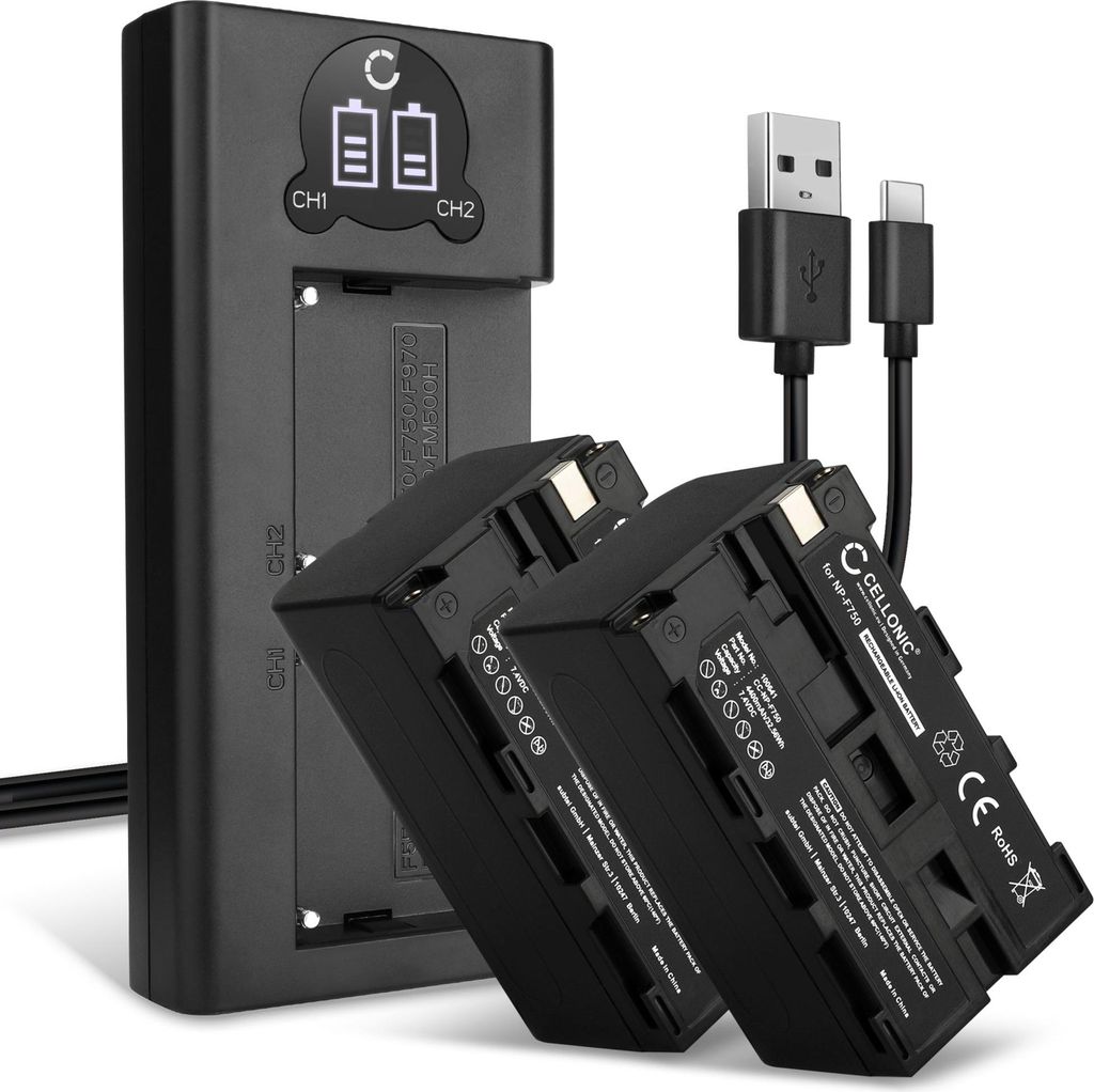 CELLONIC 2x Akku für Kamera Kompatibel mit Sony HVR-Z1, HXR-NX100, Kompatibel mit Z Cam E2, Kompatibel mit Sony NP-F970 - (4400mAh, 7.4V) + Dual L...