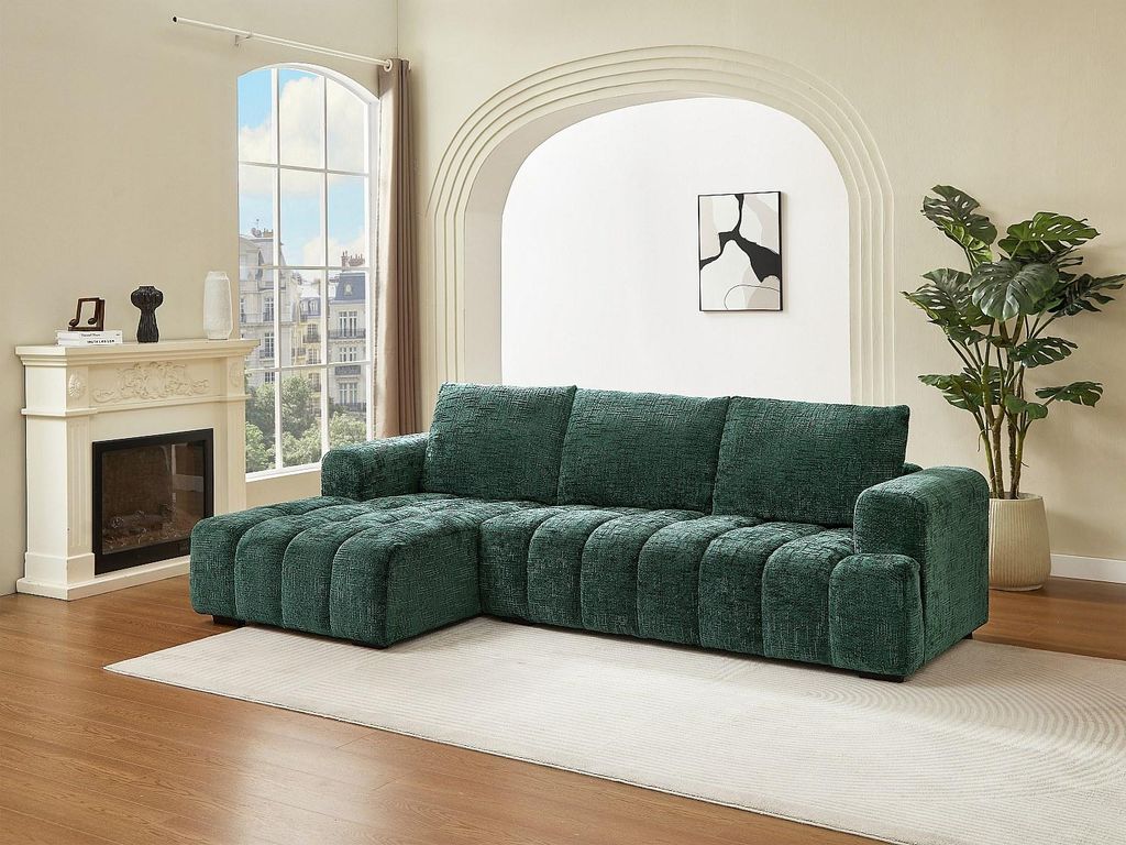 Ecksofa - Ecke links - Strukturstoff - Grün - BENOLA