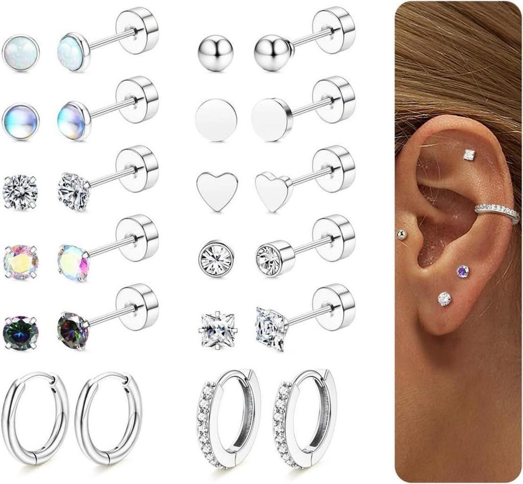 Set di orecchini ipoallergenici in argento e oro per donne Immagine del prodotto 