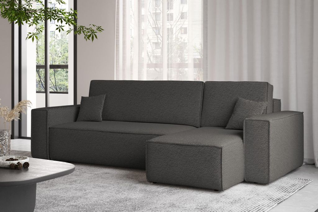 Kaiser Möbel Ecksofa mit schlaffunktion und bettkasten, Ecksofa L-Form, Eckcouch L-Form BEST stoff Abriamo Rechts Graphit