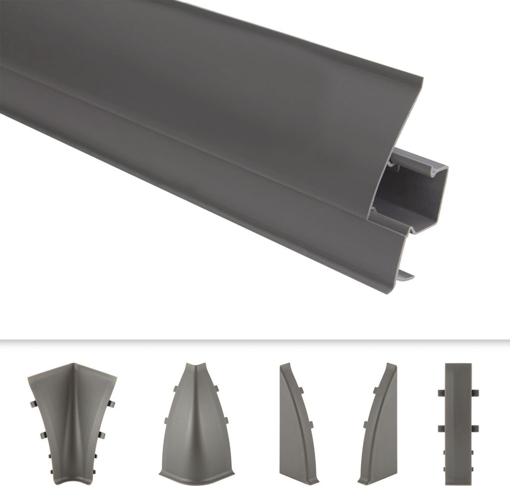 LEMAL Sockelleisten und Zubehör - PVC Fußleisten 70x50mm mit Kabelkanal - (1 Innenecke, IE.0107 Grau) Laminatleiste Kabelführung Vinyl