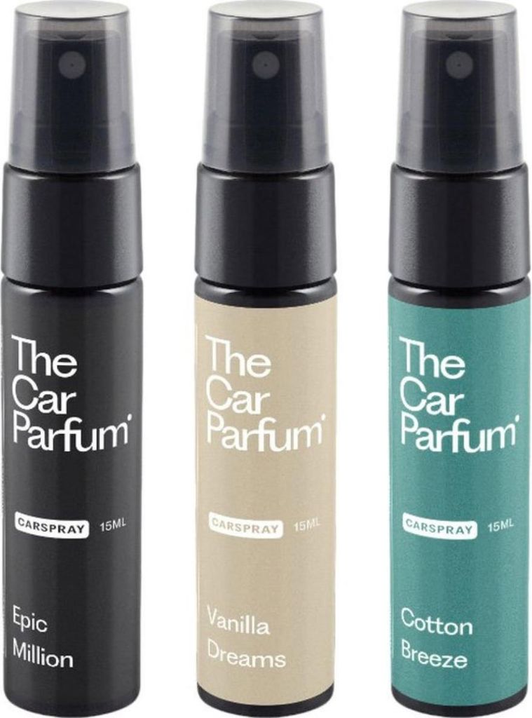 The Car Parfum Auto Parfum – Auto Duftspray – Autoparfum Geschenkset für ihn – 3 Frische Düfte – Epic Million, Vanilla Dreams, Baumwolle ...
