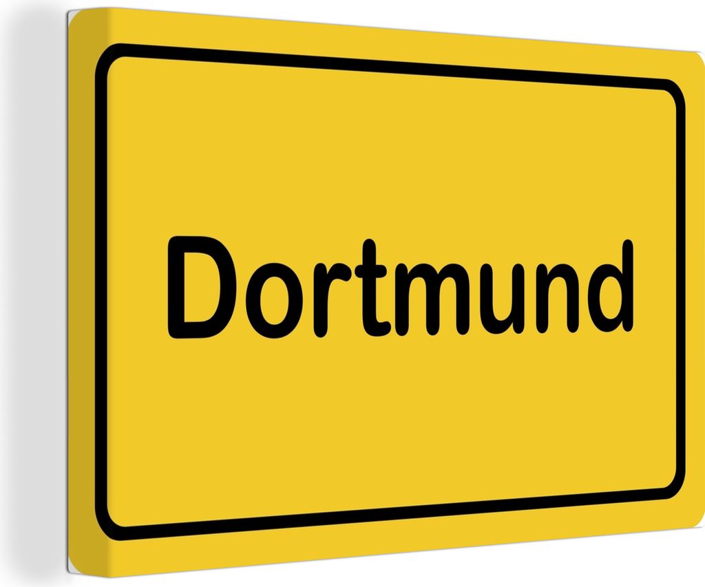 OneMillionCanvasses - Leinwandbilder - 140x90 cm, Ein gelbes Namensschild der Stadt Dortmund, Wandbilder Kunstdruck Wanddekoration - Foto auf Lei...