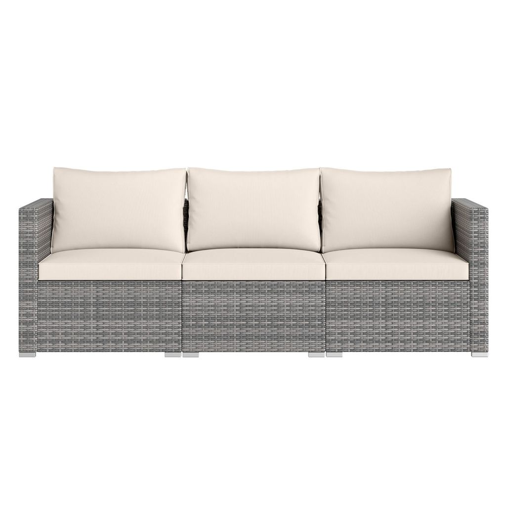COSTWAY Sofa ogrodowa z polyratanu z poduszkami, 3-osobowa Zdjęcie produktu 