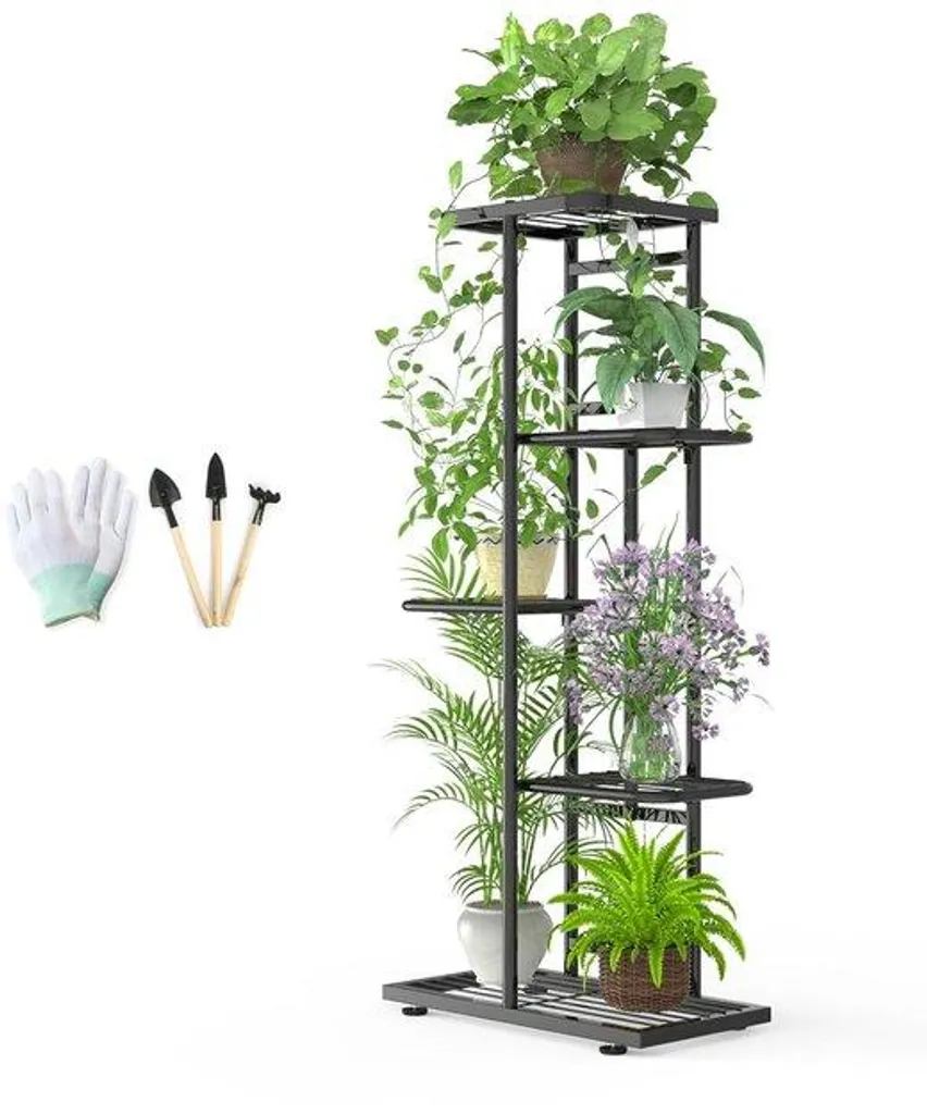 Support plantes pour sol irrégulier - base stable noire pieds réglables