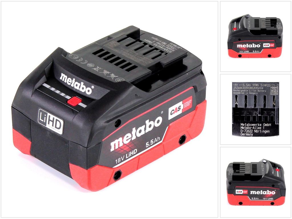 Metabo LiHD Batteria 18V - 5,5 Ah Li-Ion ( 625368000 ) - Immagine del prodotto 
