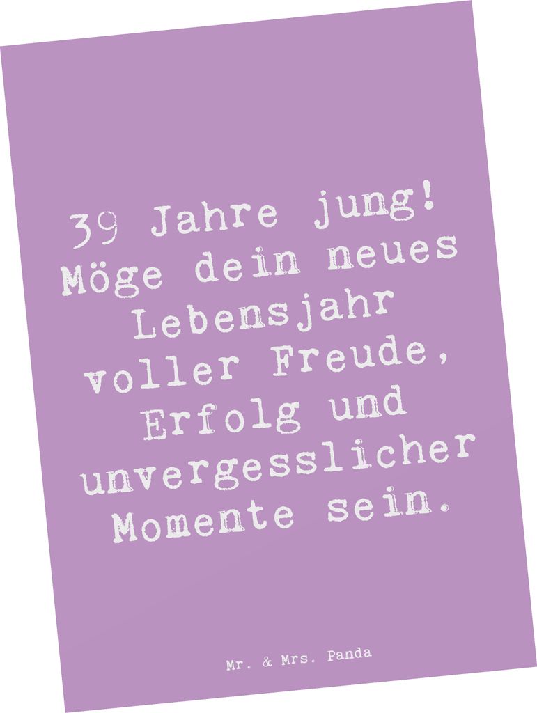 Mr. & Mrs. Panda Postkarte Spruch 39. Geburtstag Freude - Lavendeltraum - Geschenk, Liebe, Geburtstagsgeschenk, Ansichtskarten, Feiern, inspirieren...