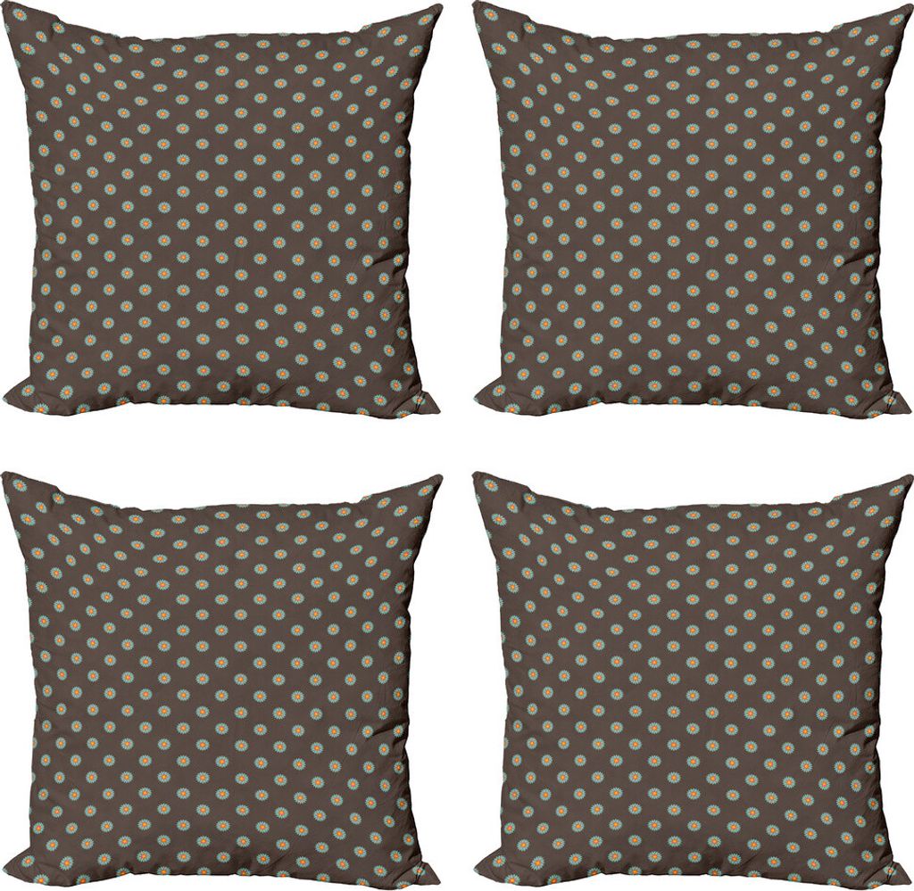 ABAKUHAUS Gelb Braun Kissenbezug Set (4 Stück), Einfache Retro Blumen, Moderner Doppelseitiger Digitaldruck, 60 cm x 60 cm, Cocoa Seafoam