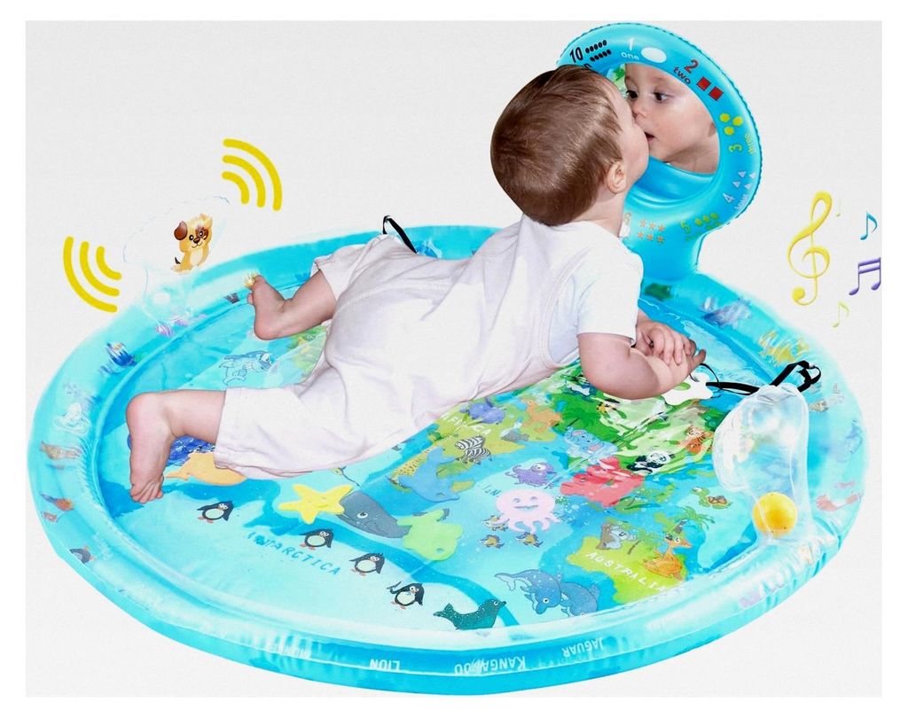 Wassermatte für Babys 80×80 cm – Große Montessori Bauchzeit Sensorik Wasserspielmatte mit Spiegel, Rassel und Beißring für 3–12 Monate, We...