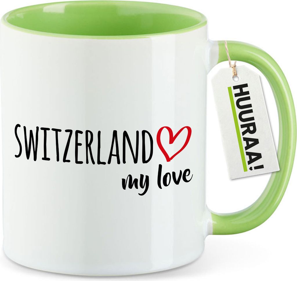Huuraa Kaffeetasse Switzerland my love 330ml Grün Keramik Kaffeebecher Geschenkidee