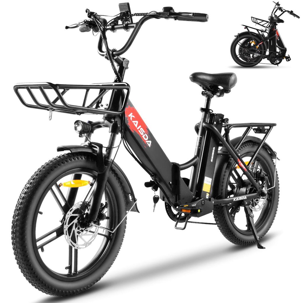 PIXAR K201 20 Zoll Klapp-E-Bike, 36V 20,8Ah Doppelakku, Shimano 7-Gang, 20×3,0 Reifen, Frontkorb, Reichweite 50–90 km