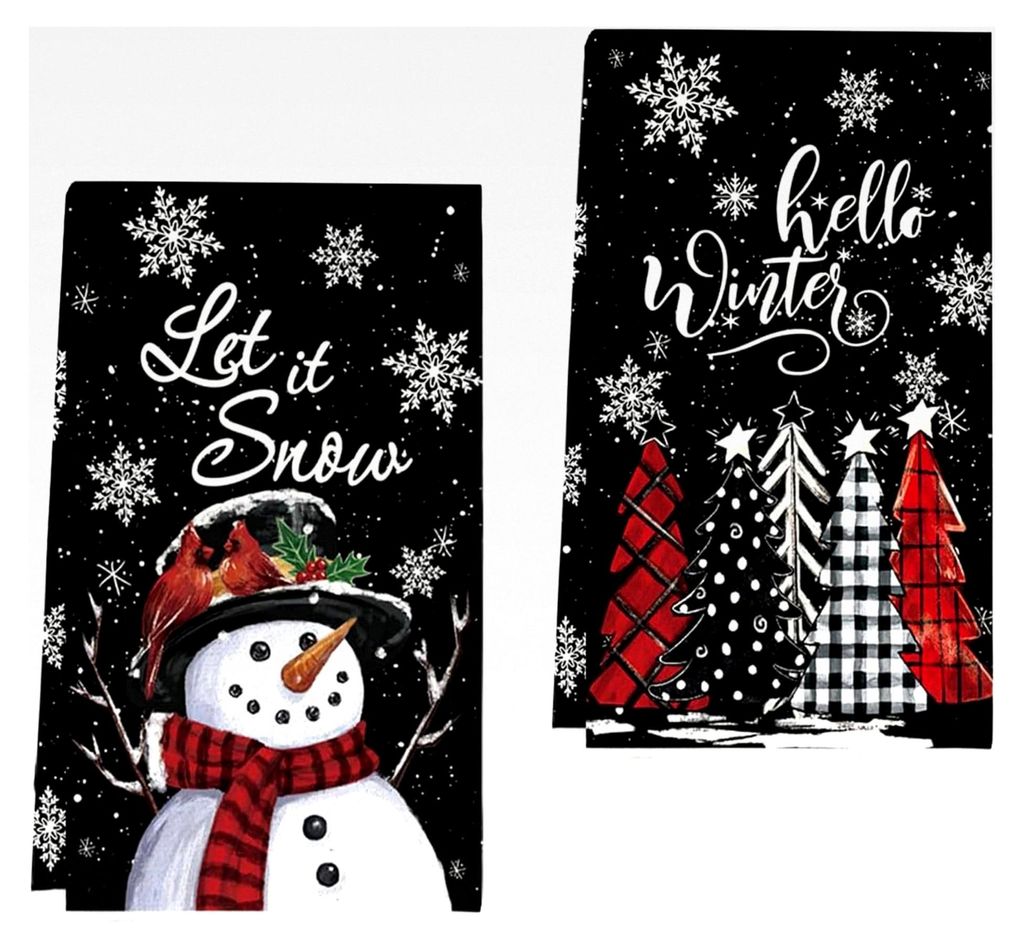Weihnachtliche Geschirrtücher, 2 Stück, 18 x 26 Zoll, für die Weihnachtsküche (Schwarz)